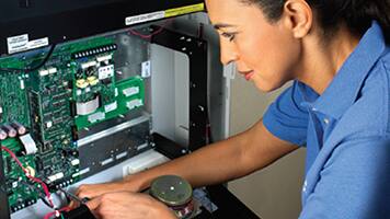 woman setting up a network system